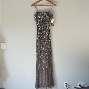 Adrianna Papell Silver Sequin Prom Dress